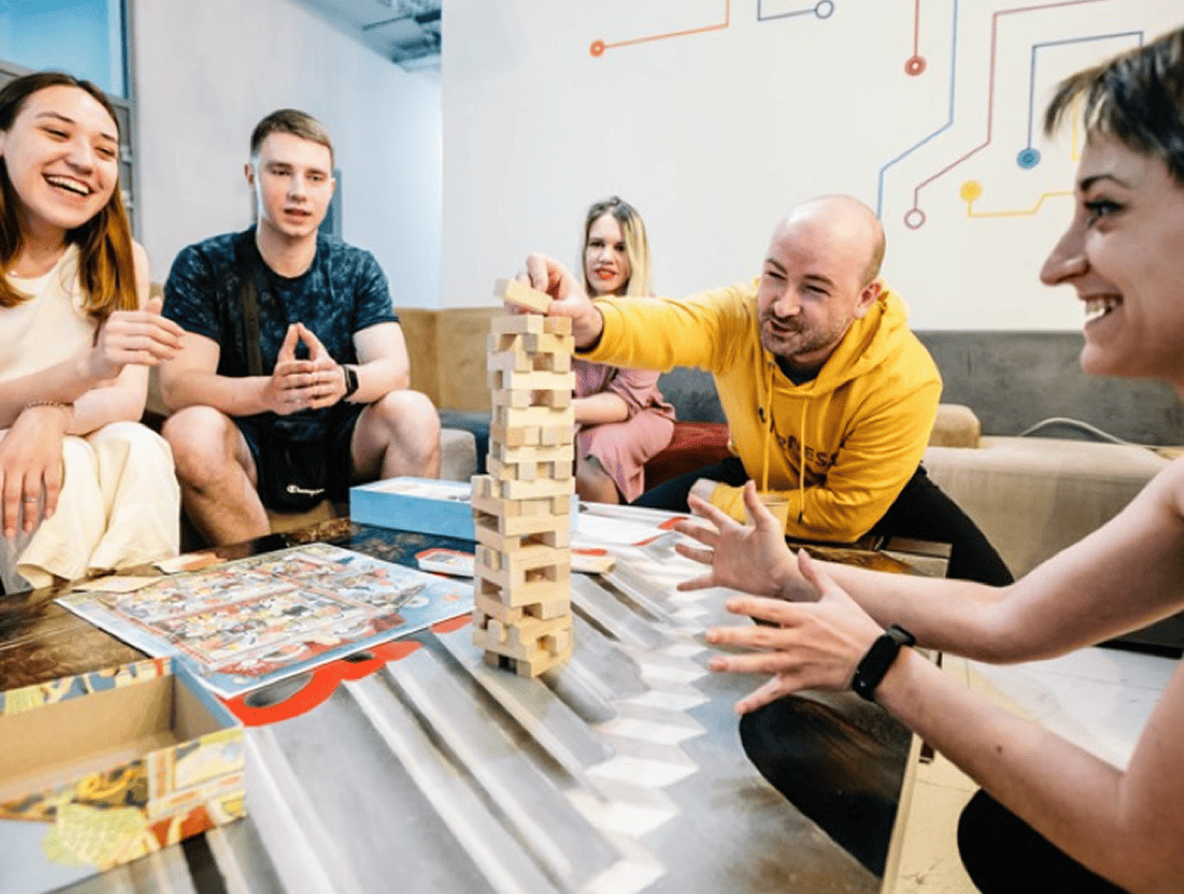 Team collaborating during a board game session